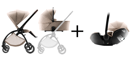 RIO COMFORT SET RIO lastenrattaat, RIO vaunukoppa ja BABY-SAFE PRO -vauvanistuin teak-värissä, osa RIO COMFORT -sarjaa